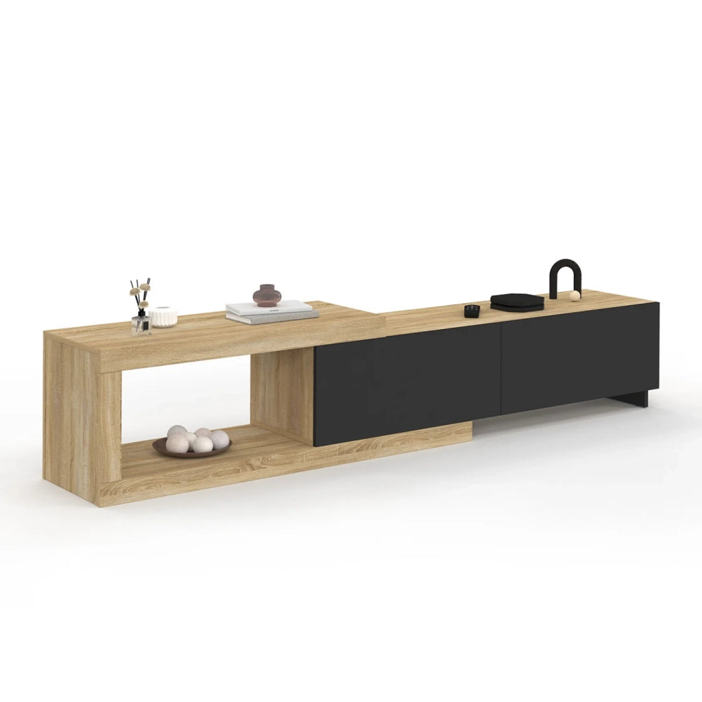 IDMarket - RAPHAEL Mobile TV estensibile a 2 ante in legno e nero 140-200 cm