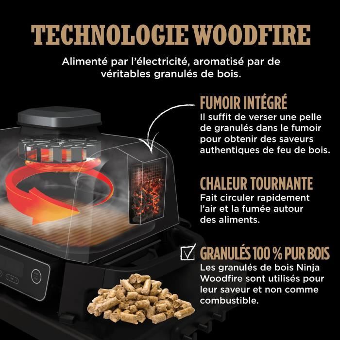 Barbecue elettrico e affumicatore NINJA - Woodfire - OG701EU - Grill, affumicatore e friggitrice ad aria - Antiaderente - Grigio e nero