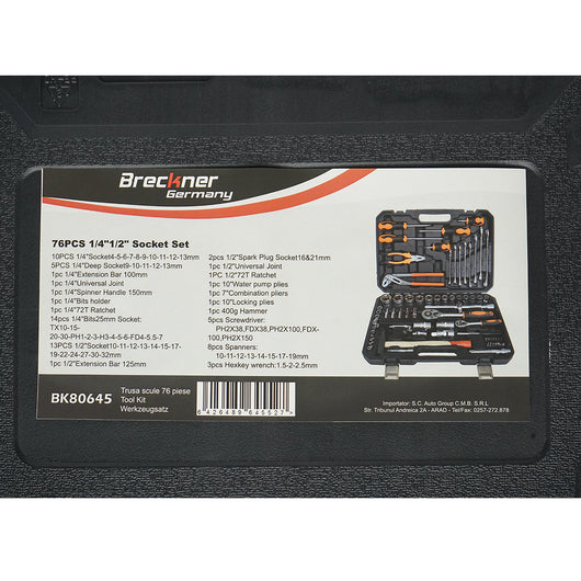 Set di chiavi a tubo, chiavi fisse, bit con attrezzi e utensili, 76 pezzi Breckner Germany