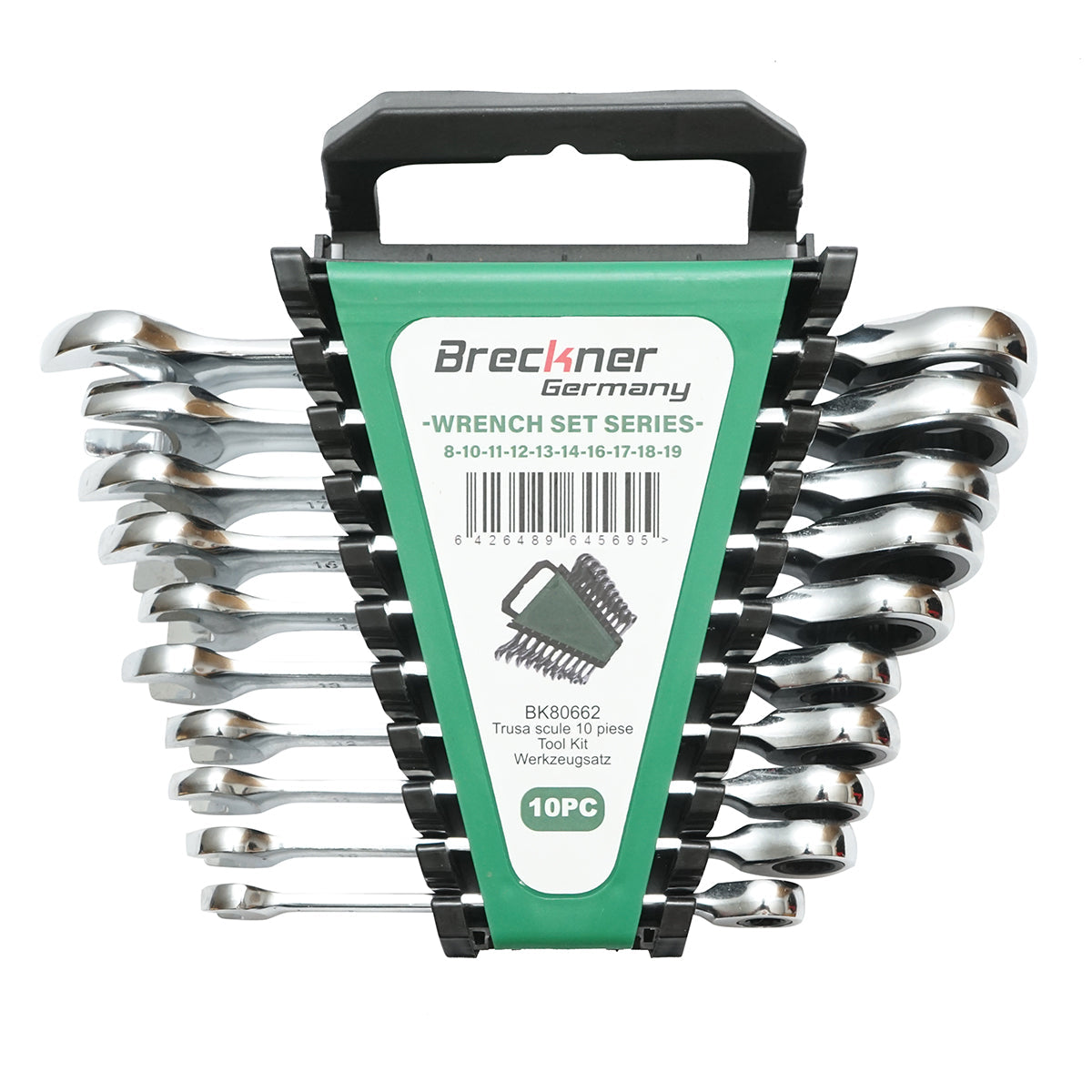 Set di chiavi combinate fisse e inelari con cricchetto 8-19mm, 10 pezzi, Breckner Germany