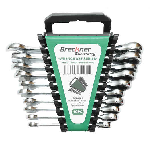 Set di chiavi combinate fisse e inelari con cricchetto 8-19mm, 10 pezzi, Breckner Germany