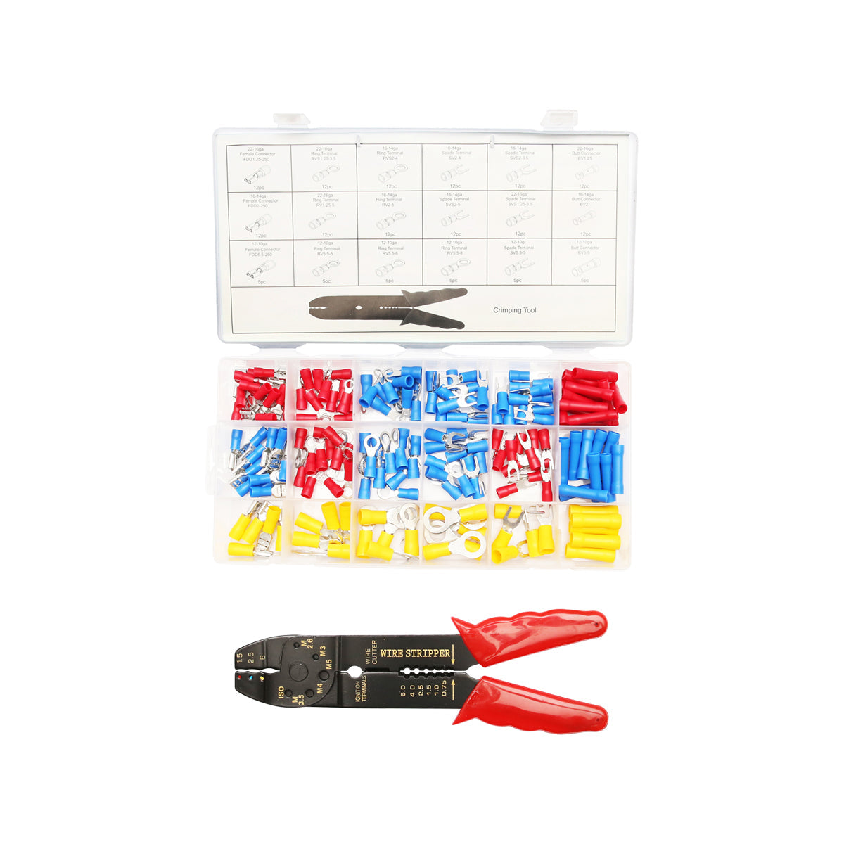 Set di connettori elettrici isolati con pinza per spelatura e crimpatura cavi, 175 pezzi