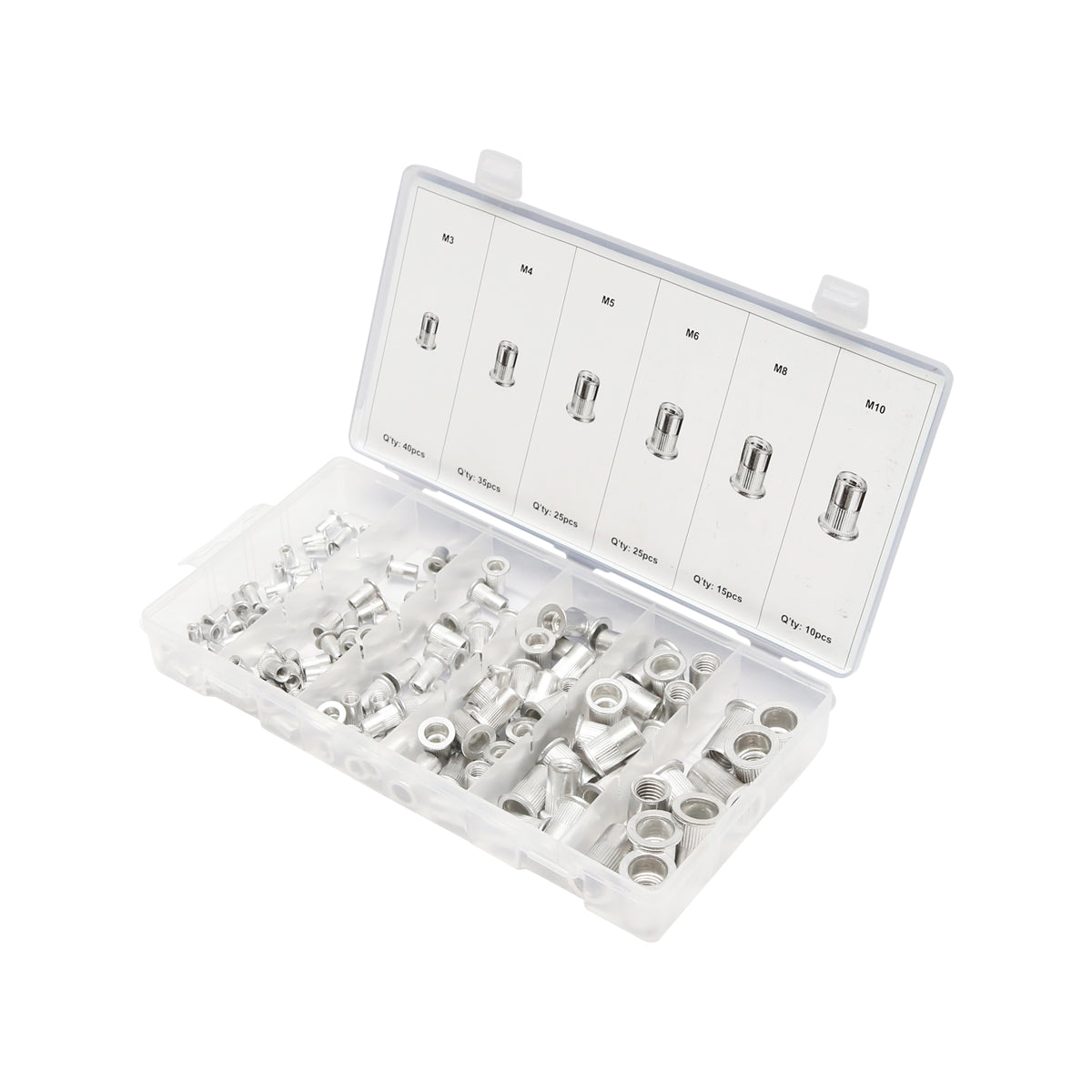 Set di dadi ribattini con bordo in alluminio, 150 pezzi