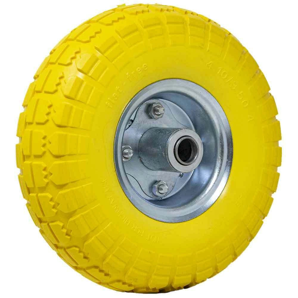 Ruota Piena Antiforatura per Carrello Carriola Ø25 cm con Asse Decentrato in PU Giallo