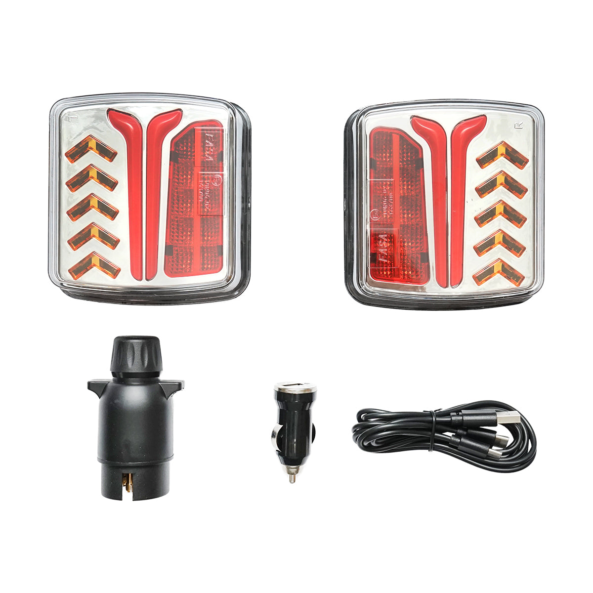 Set di lampade posteriori LED per rimorchio, 12-24V, con magnete e controllo wireless, batteria 3.7V/2000mAh, IP65, Breckner Germany.