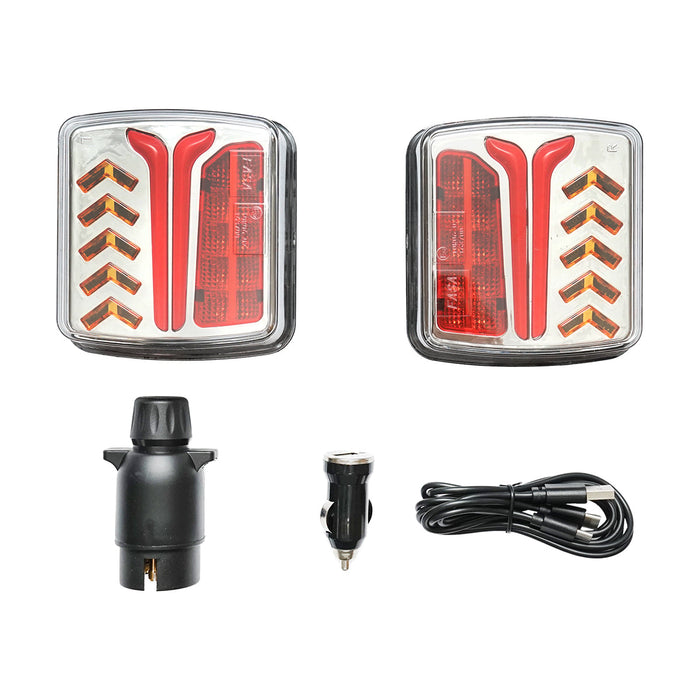 Set di lampade posteriori LED per rimorchio, 12-24V, con magnete e controllo wireless, batteria 3.7V/2000mAh, IP65, Breckner Germany.