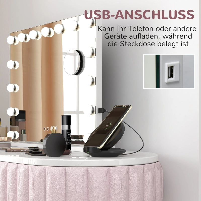 Specchio cosmetico a LED, 3 modalit¨¤ di illuminazione, dimmerabile, controllo touch, USB, 58x48 cm, bianco