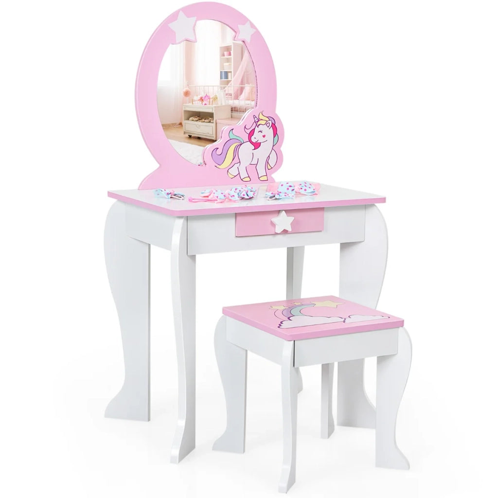 Toeletta per bambini con specchio rimovibile e cassetto portaoggetti 49 x 35,5 x 89 cm stile accogliente MDF bianco 20_0011529