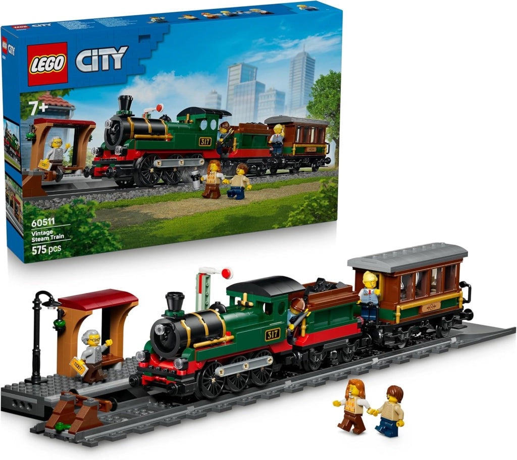 LEGO City Treno a Vapore Vintage Giocattolo - Kit di Modellismo STEM con Stazione, Binari, Cabina di Comando, Segnale di