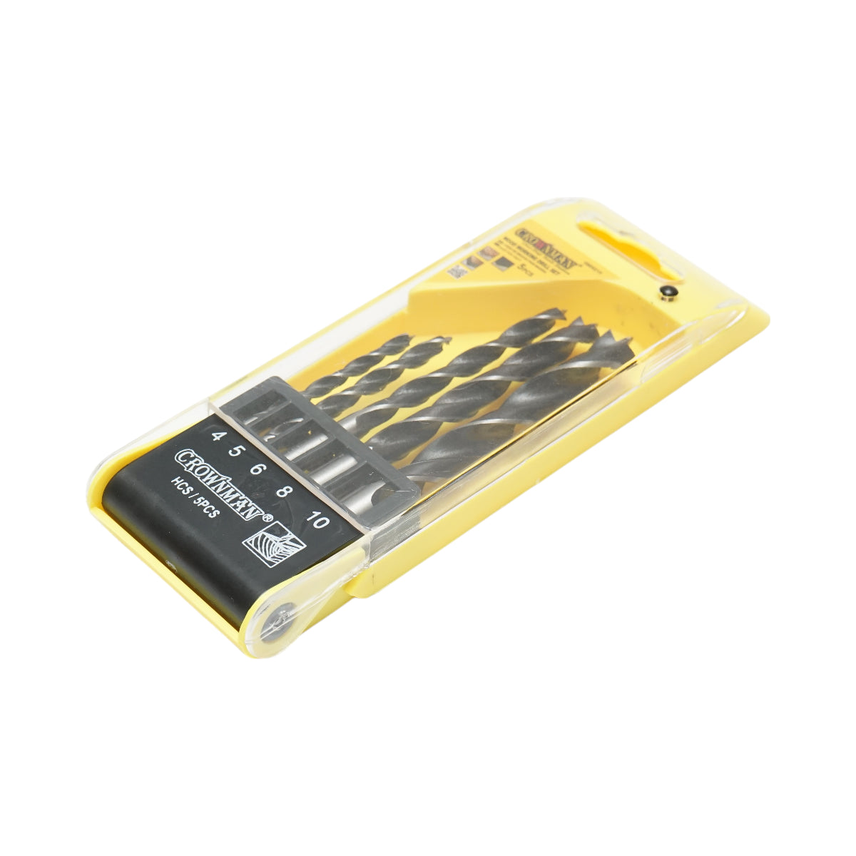 Set di punte elicoidali HCS Crownman da 5 pezzi da 4-10 mm con gambo cilindrico per legno