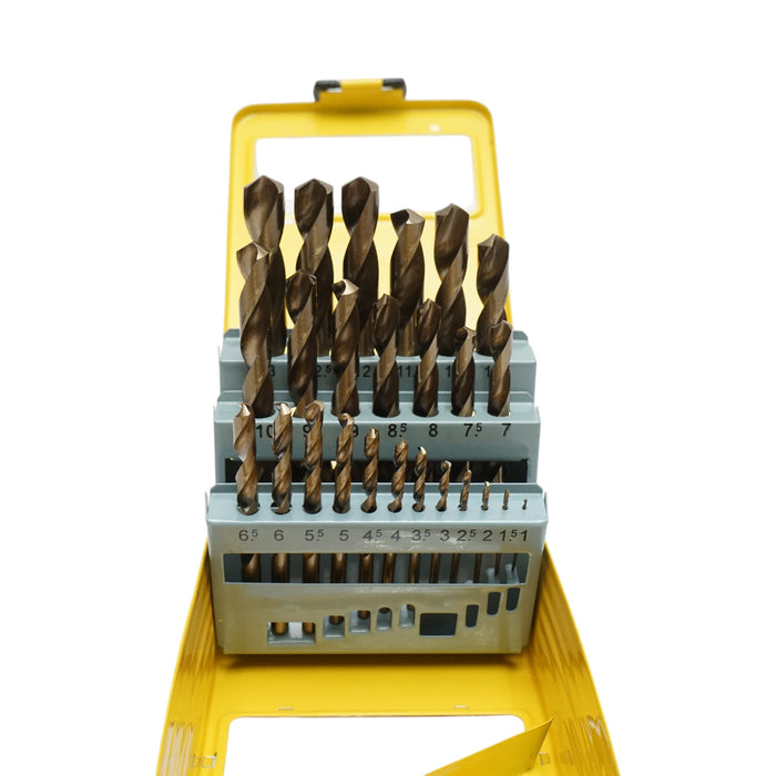 Set di punte elicoidali HSS Crownman da 25 pezzi da 1-13 mm con gambo cilindrico per metallo