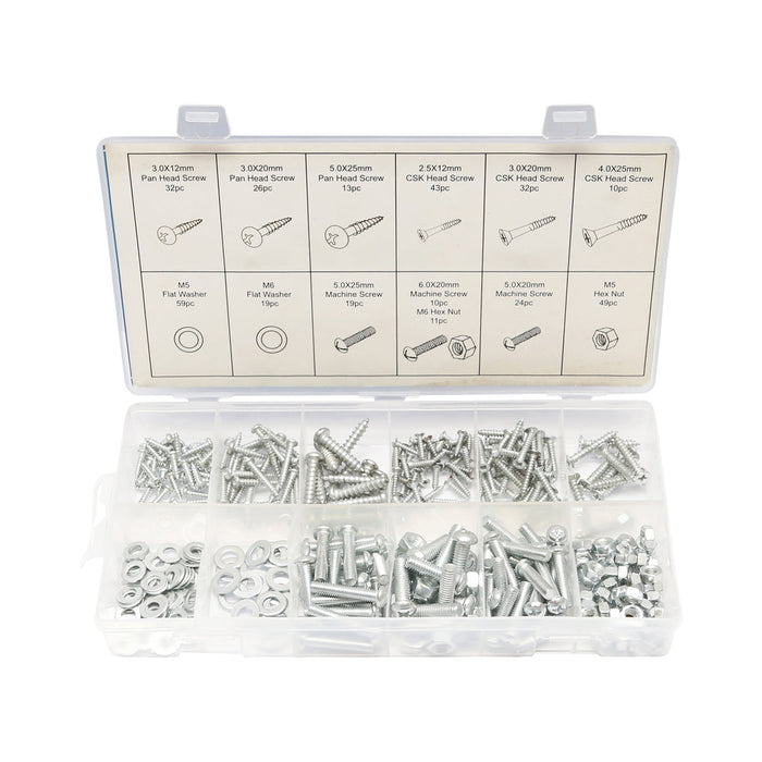 Set di viti per legno e lamiera, viti a croce, dadi e rondelle piatte, 347 pezzi