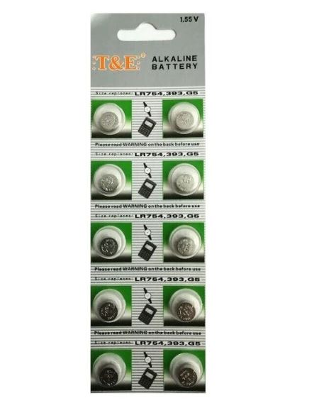 Batteria Pila Bottone 1.55V Alcalina - G5 -393-LR754 - Confezione 10 pezzi