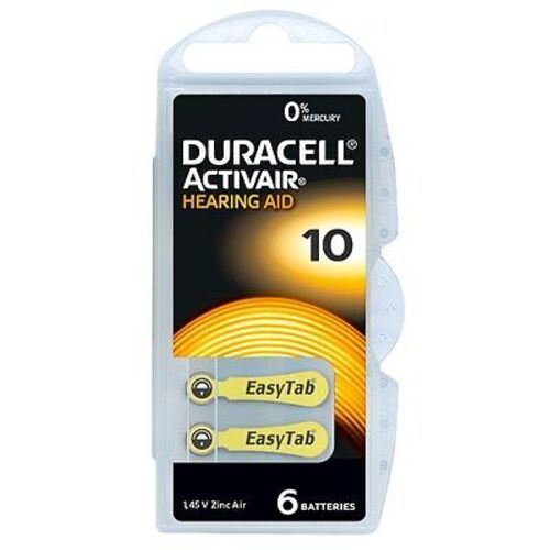 Batterie per Apparecchi Acustici Duracell formato 10 - batteria di lunga durata senza mercurio - Confezione 6 pezzi