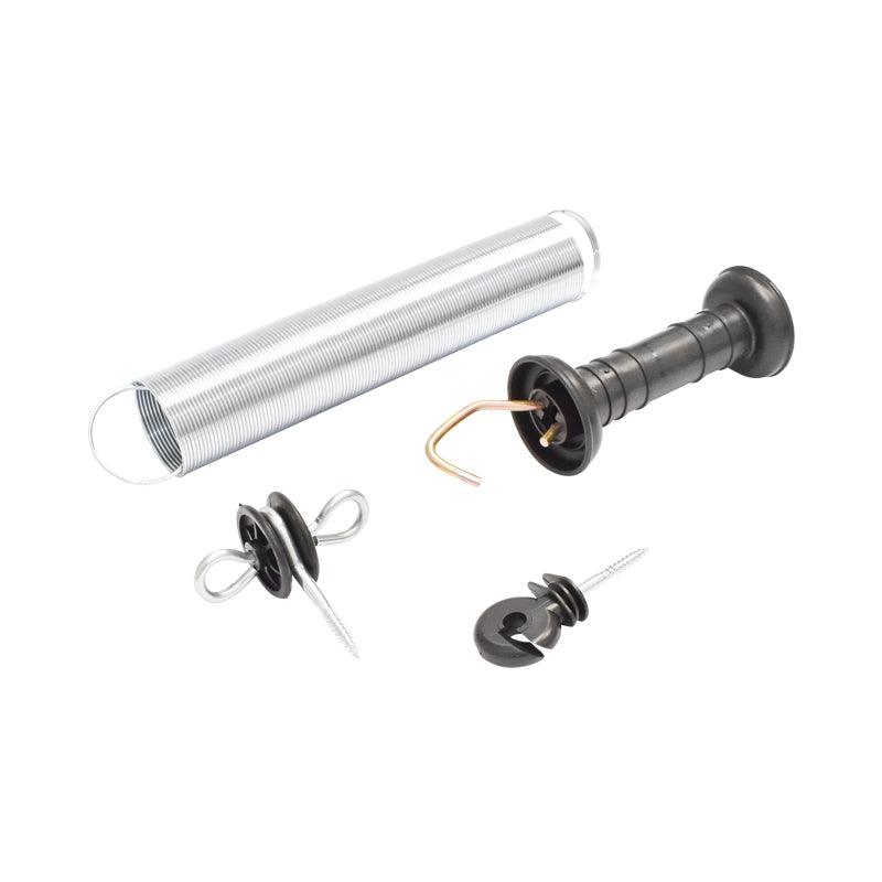 Set Maniglia per recinzioni elettriche Molla di Tensione estendibile e 2 isolatori recinto elettrico Breckner Germany