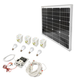 Set pannello solare 50W fotovoltaico monocristallino 670x540x30mm 12-24V presa accendisigari con 4 lampadine 9W