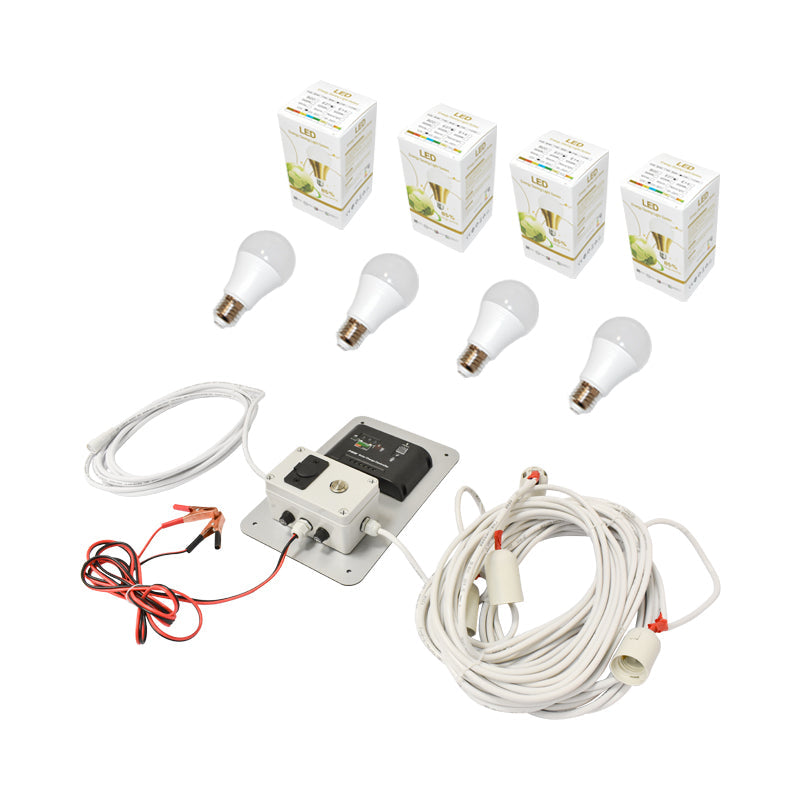 Set pannello solare 50W fotovoltaico monocristallino 670x540x30mm 12-24V presa accendisigari con 4 lampadine 9W