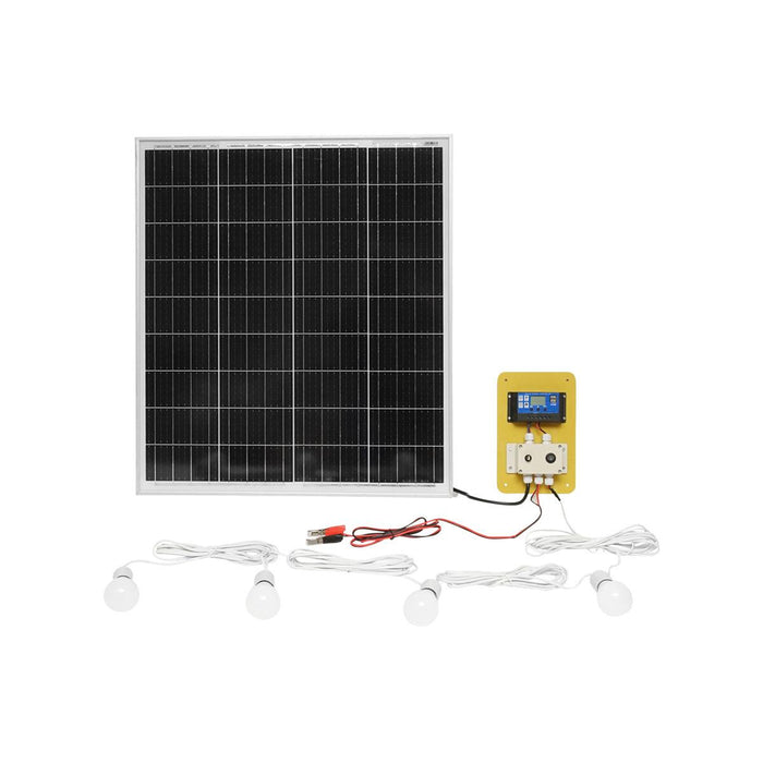 Set pannello solare 75W fotovoltaico monocristallino 790x690x75mm 12-24V 4 lampadine LED 9W B