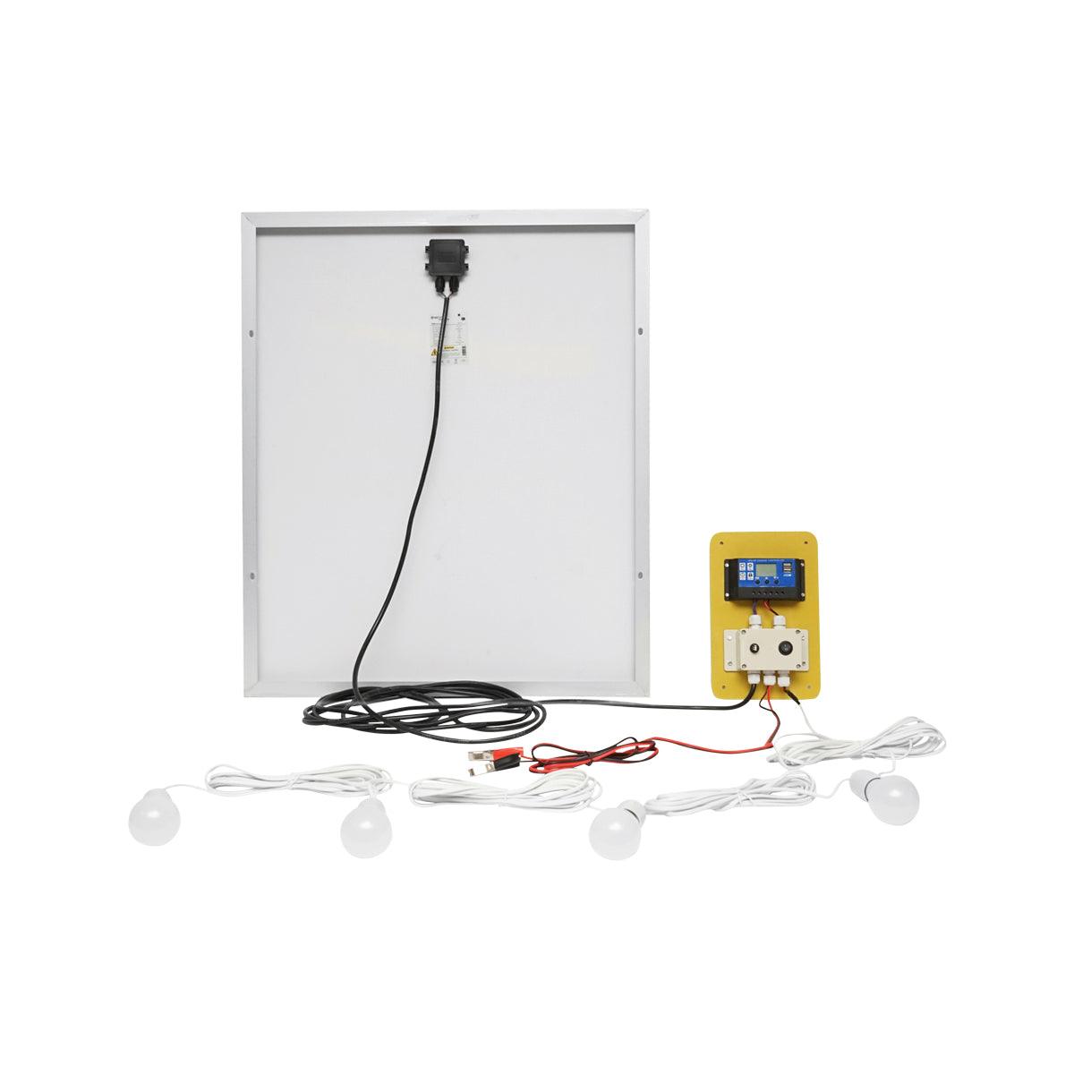 Set pannello solare 75W fotovoltaico monocristallino 790x690x75mm 12-24V 4 lampadine LED 9W B