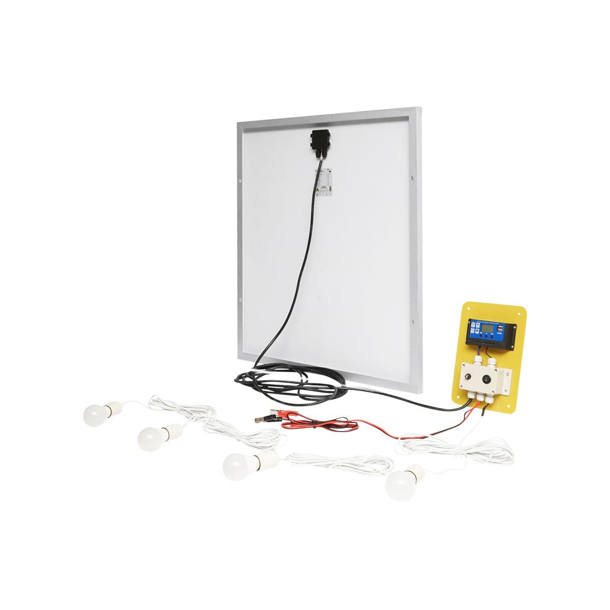 Set pannello solare 75W fotovoltaico monocristallino 790x690x75mm 12-24V 4 lampadine LED 9W B