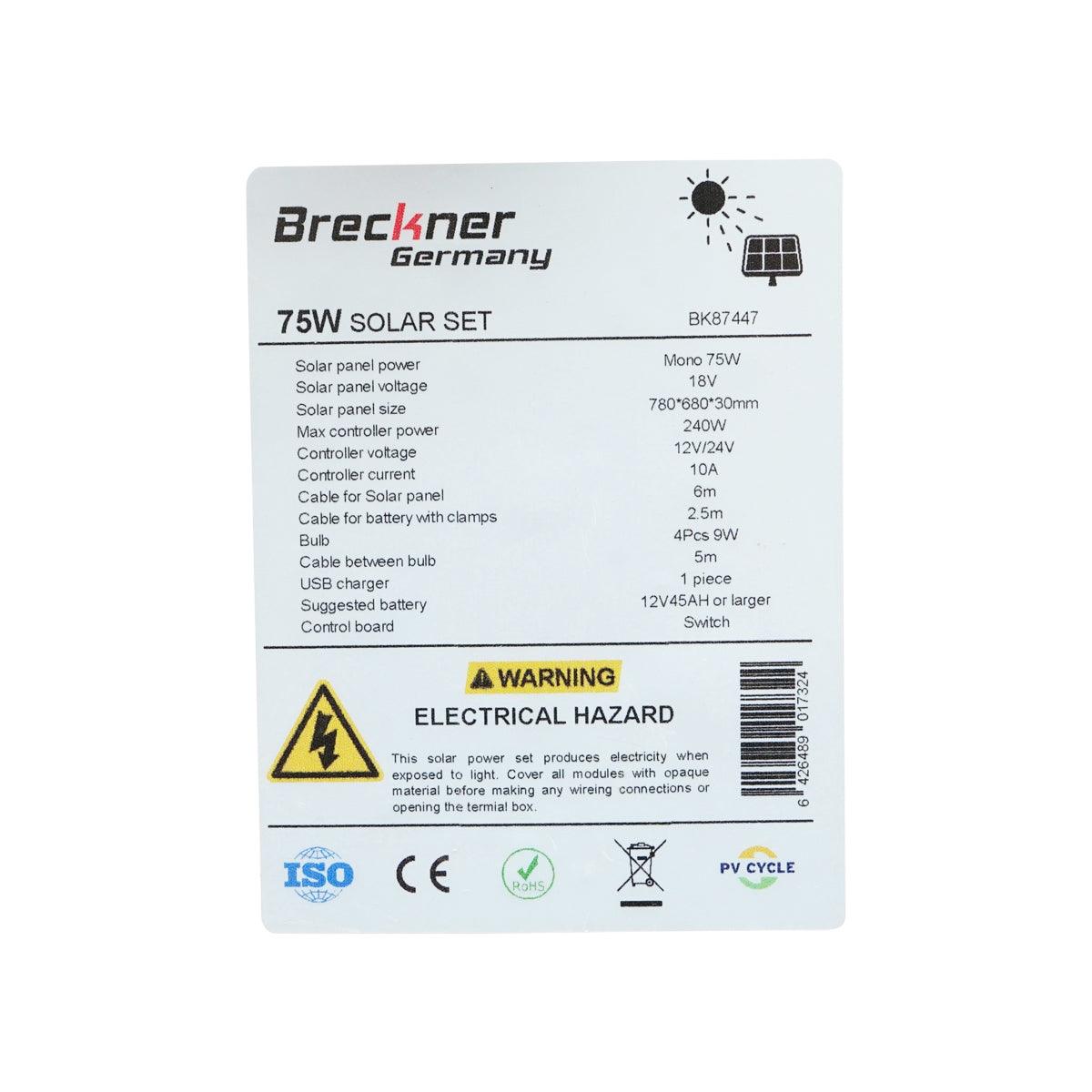 Set pannello solare 75W fotovoltaico monocristallino 790x690x75mm 12-24V 4 lampadine LED 9W B