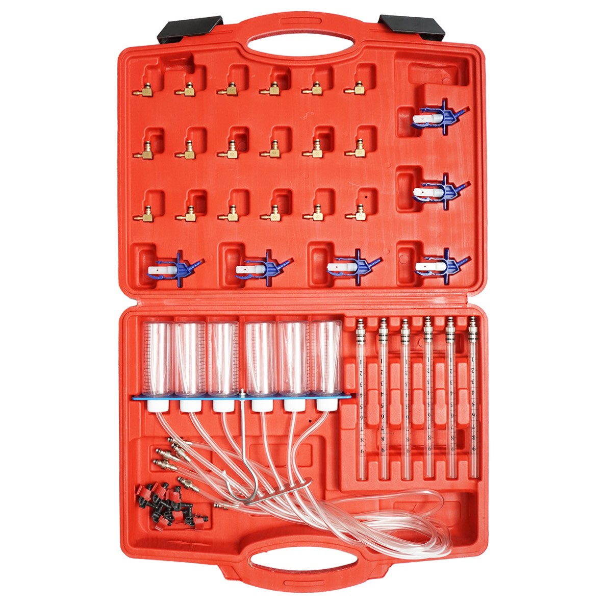 Set tester diagnostico andata e ritorno per iniettori common rail Bosch, Denso, Delphi, Siemens e set di misuratori di portata per motori diesel, Breckner Germany.