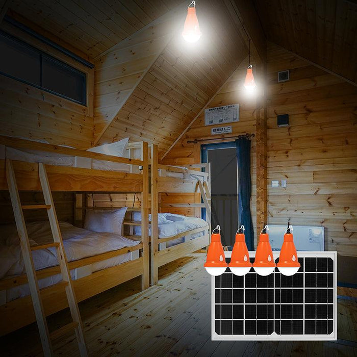 Sistema di illuminazione con lampadine 4x16 LED, pannello solare 5V/10W e telecomando