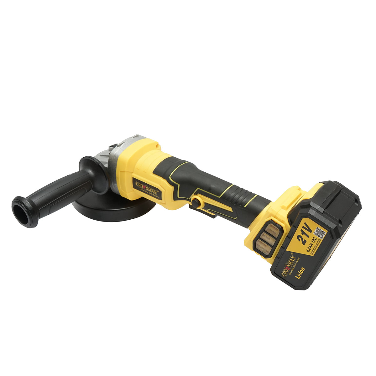 Smerigliatrice angolare con batteria al litio 21V/4Ah, motore brushless, 3 velocità, diametro disco 115mm Crownman