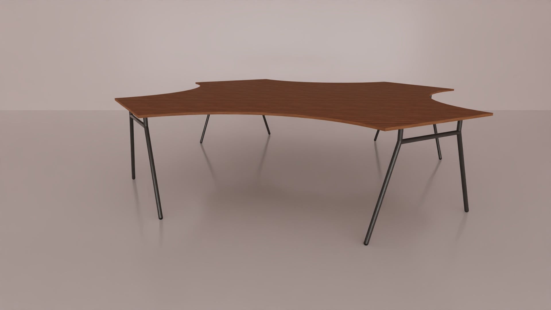 Bench per ufficio operativo con piani sagomati a 4 posti, con top in melaminico e struttura metallica cm. 360x364x75h