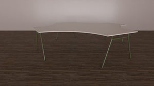 Bench per ufficio operativo con piani sagomati a 4 posti, con top in melaminico e struttura metallica cm. 360x364x75h