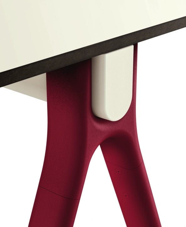 Bench per ufficio operativo con piani sagomati a 4 posti, con top in melaminico e struttura metallica cm. 360x364x75h