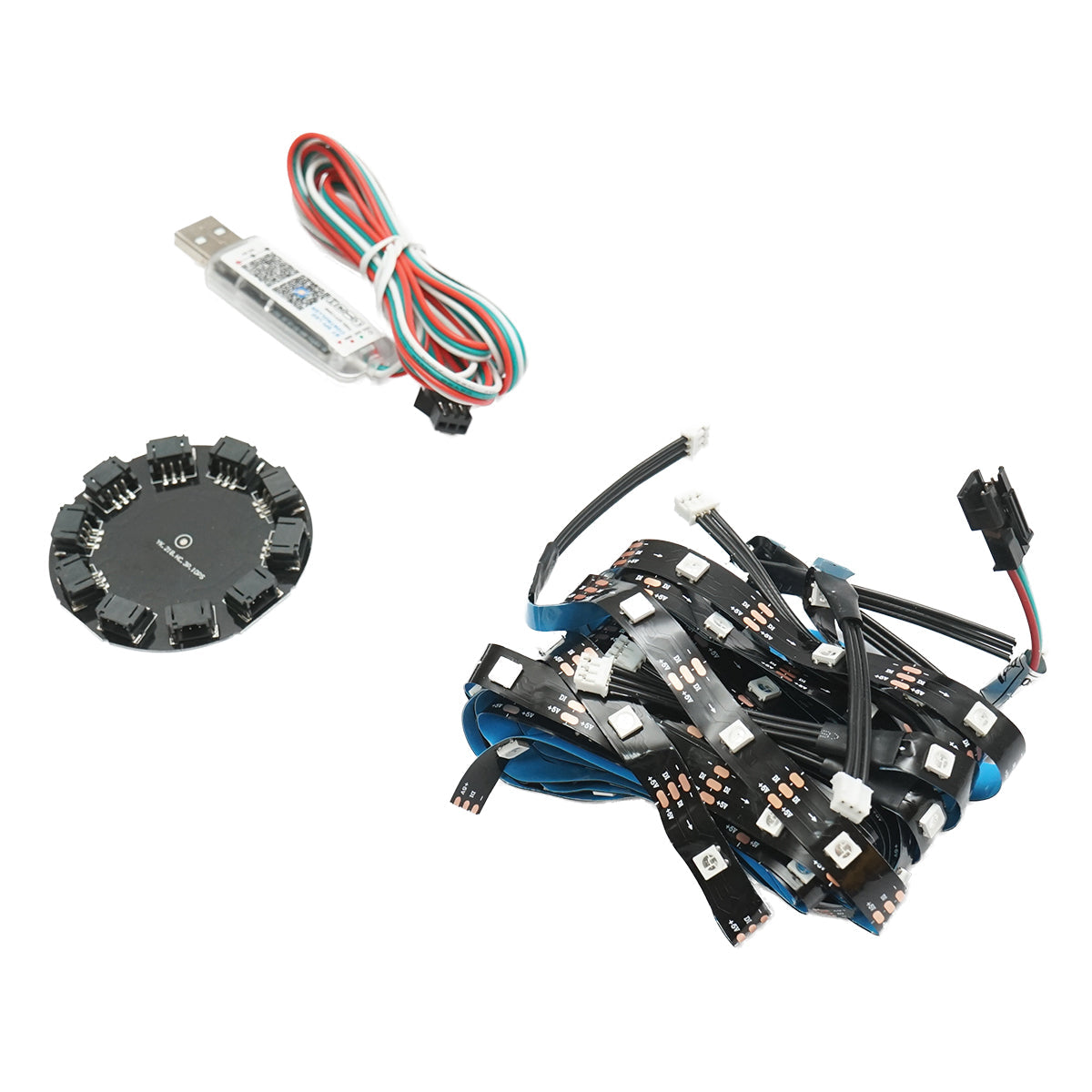 Striscia LED modello Fireworks 11x0,5+1x1m 5V, USB, bluetooth, controllo vocale, applicazione RGB+IC