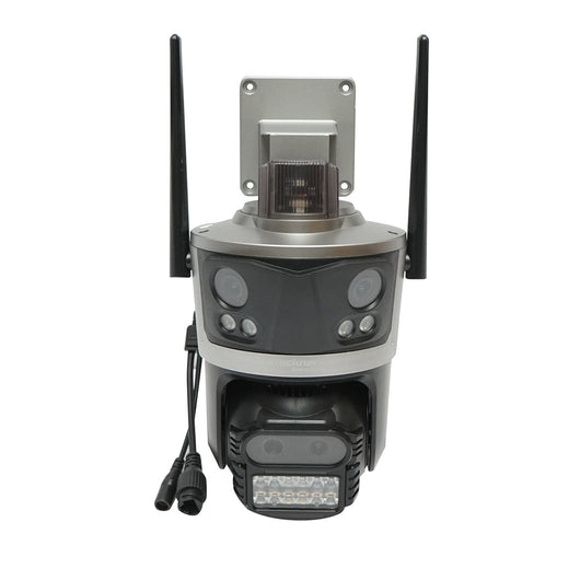 Telecamera di sorveglianza con 4 lenti, 3 obiettivi da 12 MP, 2 CPU dual control, P2P WIFI 2.4G, PTZ con sensore di movimento, allarme, visione notturna, rilevamento umano AI e applicazione iCSee