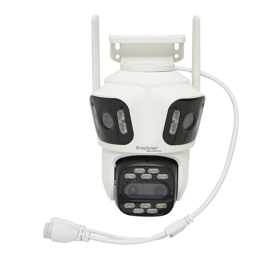 Telecamera di sorveglianza con 4 lenti, 3 obiettivi da 12 MP, 2 CPU dual control, P2P WIFI 2.4GHz, PTZ con sensore di movimento, visione notturna a colori, rilevamento umano AI e applicazione iCSee