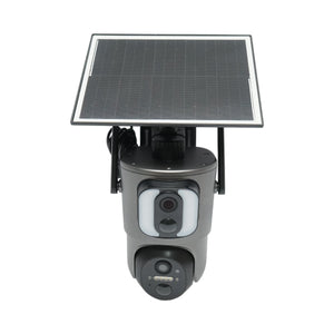 Telecamera di sorveglianza con lente doppia 6 MP, 4G, WIFI 2.4 GHz, pannello solare, batteria da 13.500 mAh, controllo PTZ, sensore di movimento, rilevamento umano PIR, visione notturna IR intelligente e applicazione Ubox