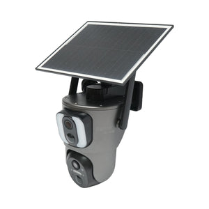 Telecamera di sorveglianza con lente doppia 6 MP, 4G, WIFI 2.4 GHz, pannello solare, batteria da 13.500 mAh, controllo PTZ, sensore di movimento, rilevamento umano PIR, visione notturna IR intelligente e applicazione Ubox