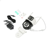 Telecamera di sorveglianza con lente doppia 6 MP, P2P WIFI 2.4GHz, rotazione 360° PTZ, sensore di movimento, sirena, rilevamento umano e applicazione iCSee