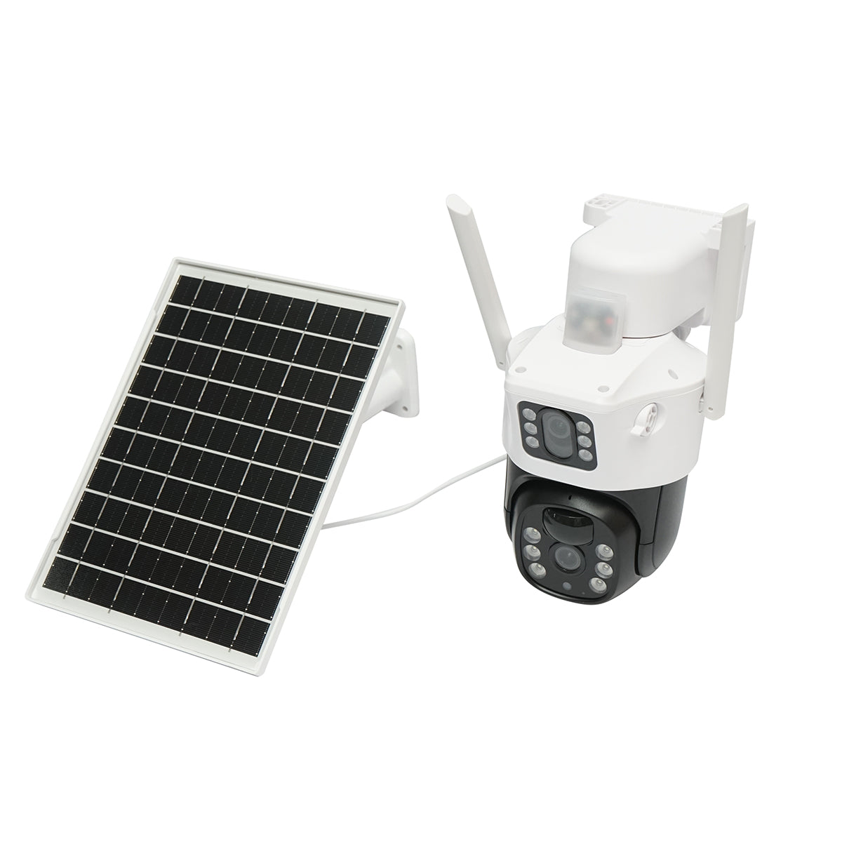 Telecamera di videosorveglianza 2x2MP con doppio obiettivo, WIFI rotante con pannello solare da 7W, PTZ, 1080P, sensore di movimento, visione notturna, applicazione V380 Pro