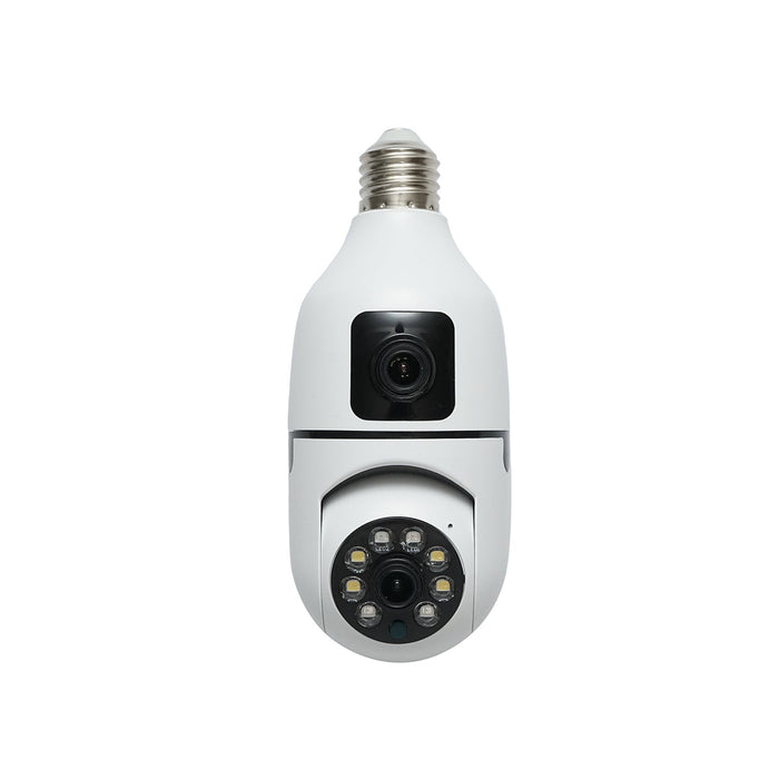 Telecamera di videosorveglianza con 2 lenti PTZ smart-bulb, WIFI 2.4G 1080P FHD 2MP, lampadina E27 con sensori di movimento, visione notturna e applicazione V380 Pro