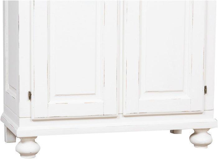 Biscottini Armadio Country in legno massello di tiglio finitura bianca anticata L100xPR50xH210 cm. Made in Italy