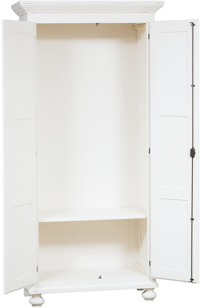 Biscottini Armadio Country in legno massello di tiglio finitura bianca anticata L100xPR50xH210 cm. Made in Italy