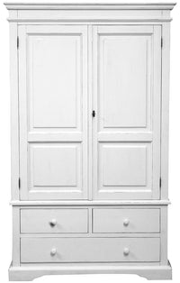 Biscottini Armadio Country in legno massello di tiglio finitura bianca anticata L120xPR59xH197 cm. Made in Italy