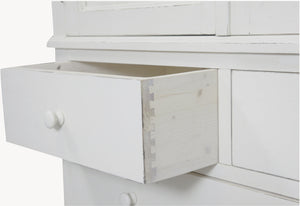 Biscottini Armadio Country in legno massello di tiglio finitura bianca anticata L120xPR59xH197 cm. Made in Italy