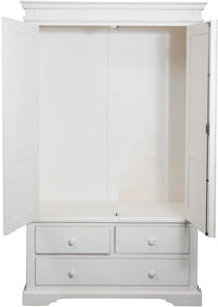 Biscottini Armadio Country in legno massello di tiglio finitura bianca anticata L120xPR59xH197 cm. Made in Italy