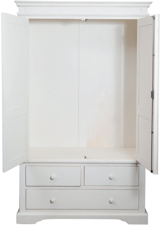 Biscottini Armadio Country in legno massello di tiglio finitura bianca anticata L120xPR59xH197 cm. Made in Italy