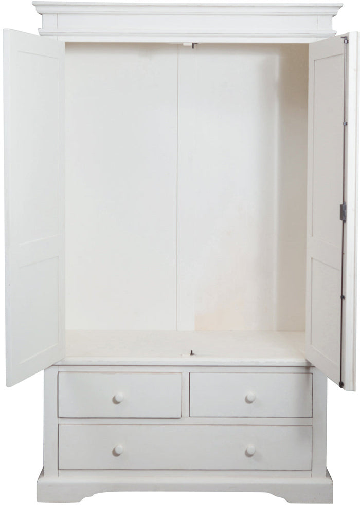 Biscottini Armadio Country in legno massello di tiglio finitura bianca anticata L120xPR59xH197 cm. Made in Italy