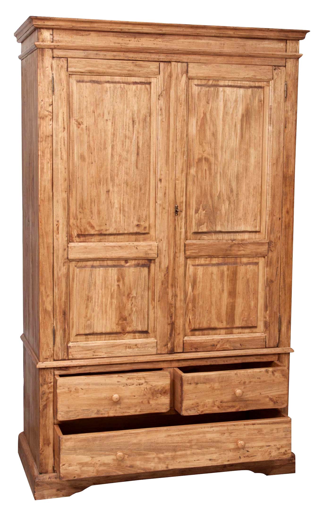 Biscottini Armadio Country in legno massello di tiglio finitura naturale L120xPR59xH197 cm. Made in Italy