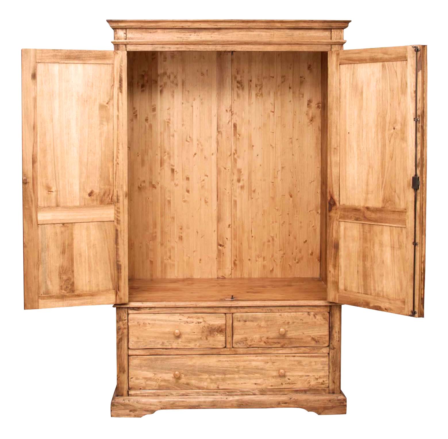 Biscottini Armadio Country in legno massello di tiglio finitura naturale L120xPR59xH197 cm. Made in Italy