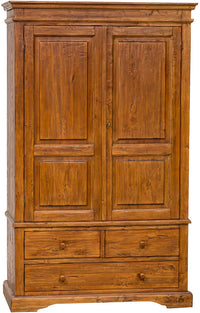Biscottini Armadio Country in legno massello di tiglio finitura noce L120xPR59xH197 cm. Made in Italy
