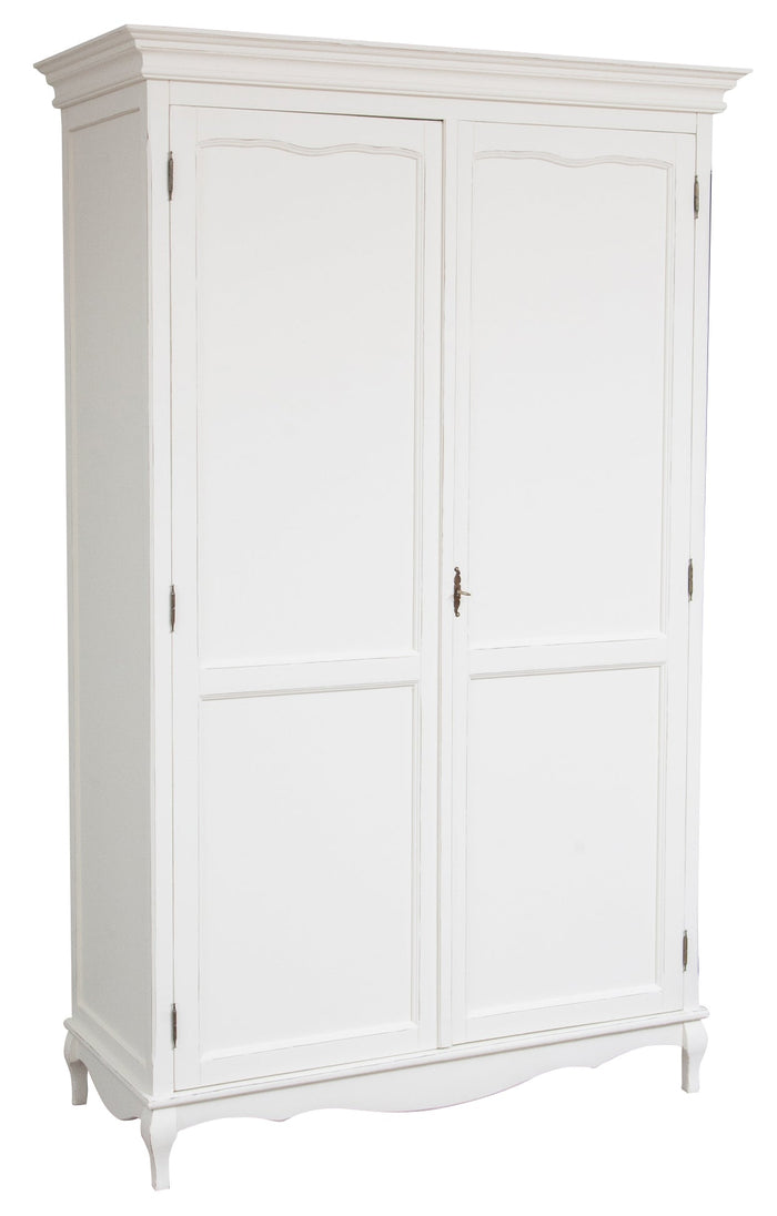 Biscottini Armadio Shabby in legno massello di tiglio finitura bianca anticata L130xPR57xH210 cm. Made in Italy